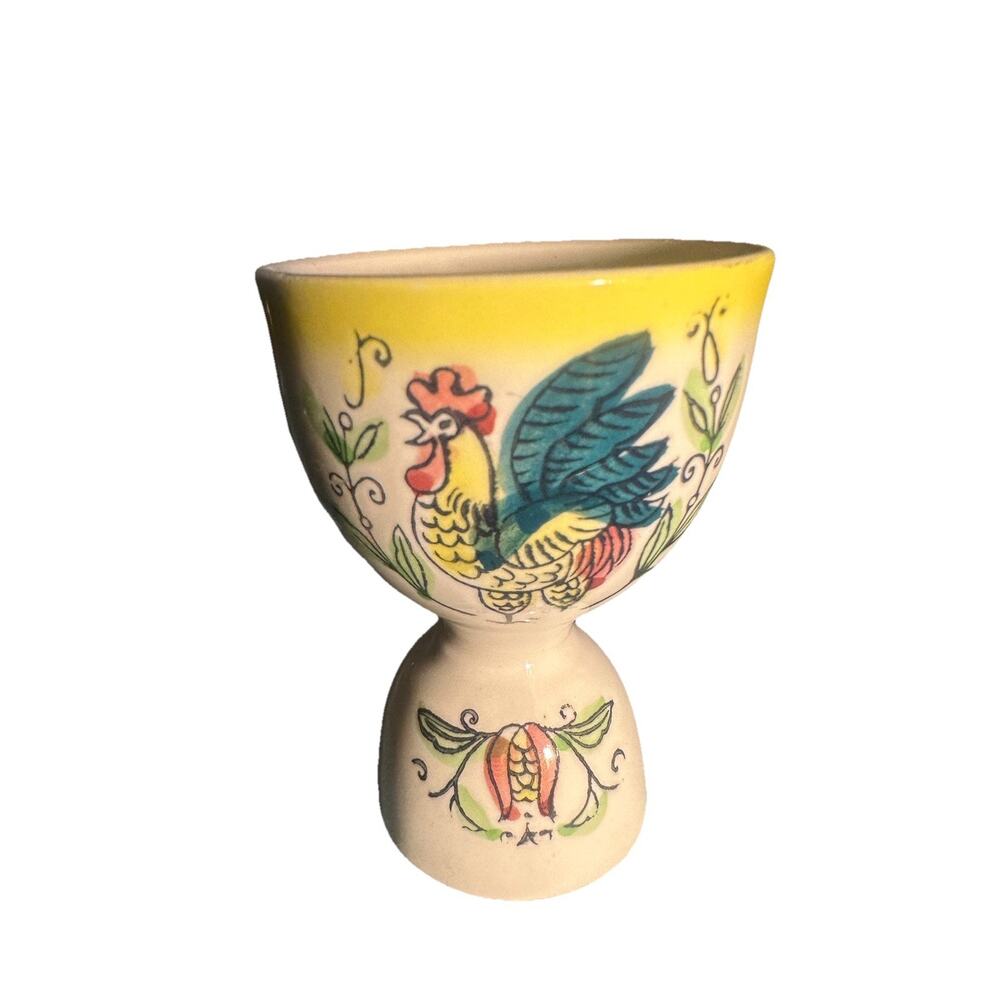 Vintage Rooster Ceramic Egg Cup Hand‑Painted Country Farmhouse Kitchen Decor